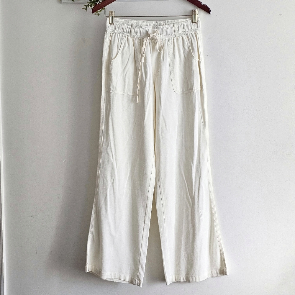 Sincerely Jules Cream Linen Blend Wide Leg Lounge Pants Drawstring M